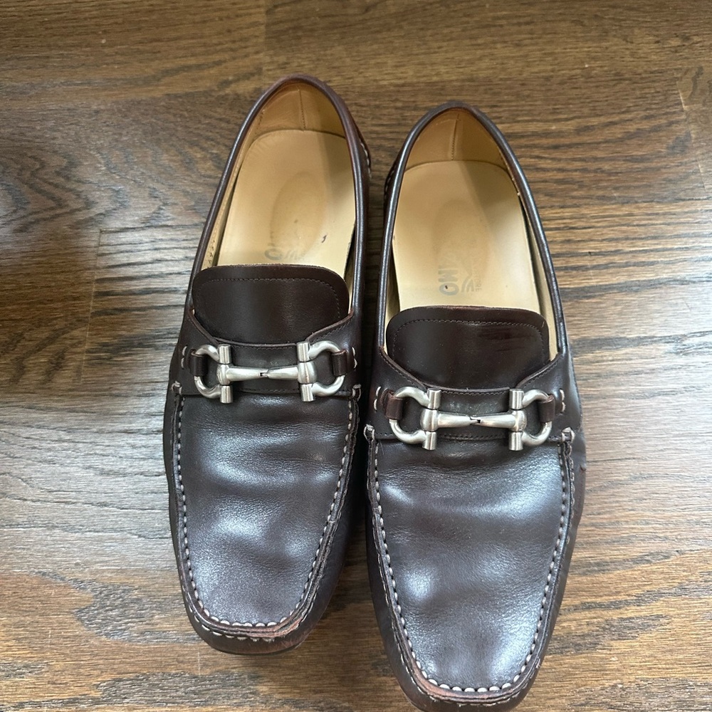 Salvatore Ferragamo Brown Leather Loafers with Horsebit Detail